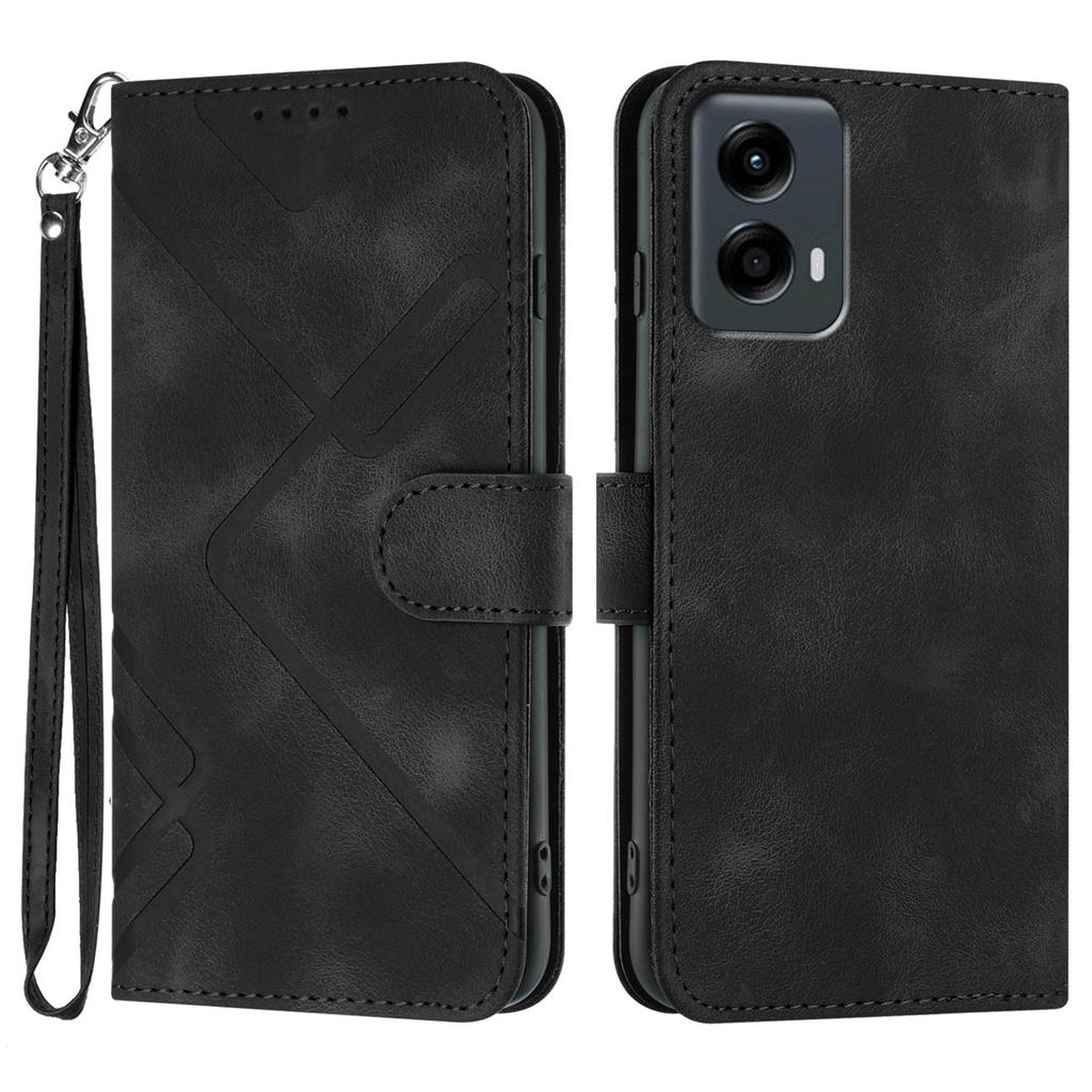 For Motorola Moto G Play 5G (2024)/Motorola Moto G 5G (2024) Wallet Case Line Imprinted PU Leather Phone Cover with Strap