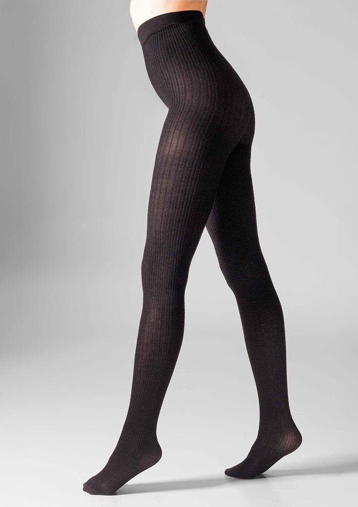 Rajstopy z wełny merino brązowe naturalny prążek L2010 Wool Merino Legs