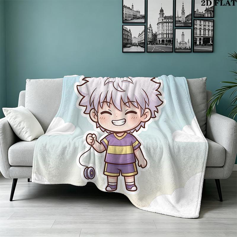 Custom Name,Killua Zoldyck Printed Flannel Blanket, soft throw for bedroom sofa, washable, Christmas present, great gift.