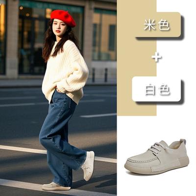 Кожаные повседневные туфли женские 2025 весна новые туфли на платформе для поездок на работу маленькие кожаные туфли женские ретро женские туфли удобные туфли на плоской подошве