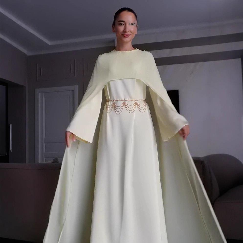 Женское вязаное шерстяное платье-накидка Осень 2025 - Круглый вырез, Длинный рукав, Универсальный и элегантный стиль