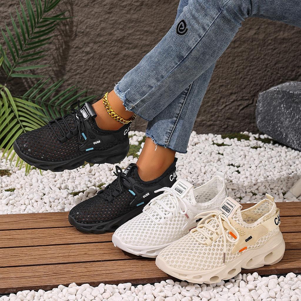 Shoes Women's 2025 Summer New Casual Sports Shoes Fly-woven Mesh Breathable Lightweight Soft Sole Versatile Lace-up Single Shoes