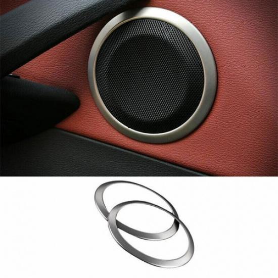 For BMW X1 2010-2014 2015 Silver Steel Door Speaker Bezel Frame Cover Trim 2PCS