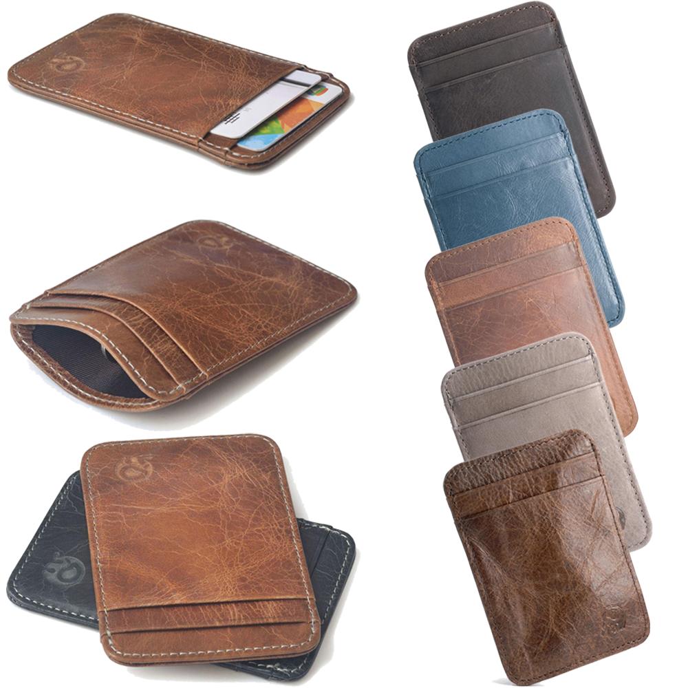 Genuine Leather Men Wallet Brown Coin Purse Small Mini Card Holder Male Wallet Pocket Thin Purses Money Bag Slim Wallet New