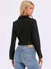 Allegra K Women's Cropped Jacket, Faux Suede, Fold-Over Collar, Button Pockets, Black, Size XL