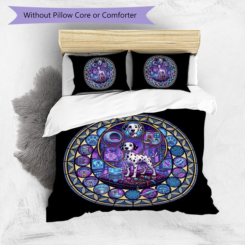 Cybernetic Canine Circle Pattern Bedding,Quilt Set Quilt Cover Pillowcase Home Birthday Gift (1 * duvet cover + 2 * pillowcase, without core)