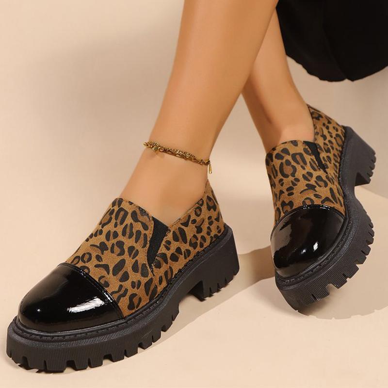 Модные универсальные ретро лоферы с леопардовым принтом, женские туфли, весна-осень, из искусственной замши, на платформе, на среднем каблуке, женские туфли-лодочки, круглый носок, повседневная обувь Mejur