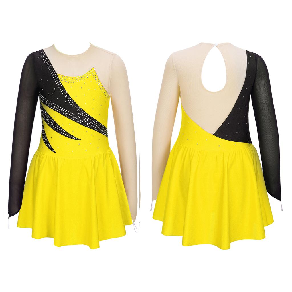 Детские платья для девочек со сверкающими стразами и открытой спиной, гимнастические танцевальные платья для катания на коньках