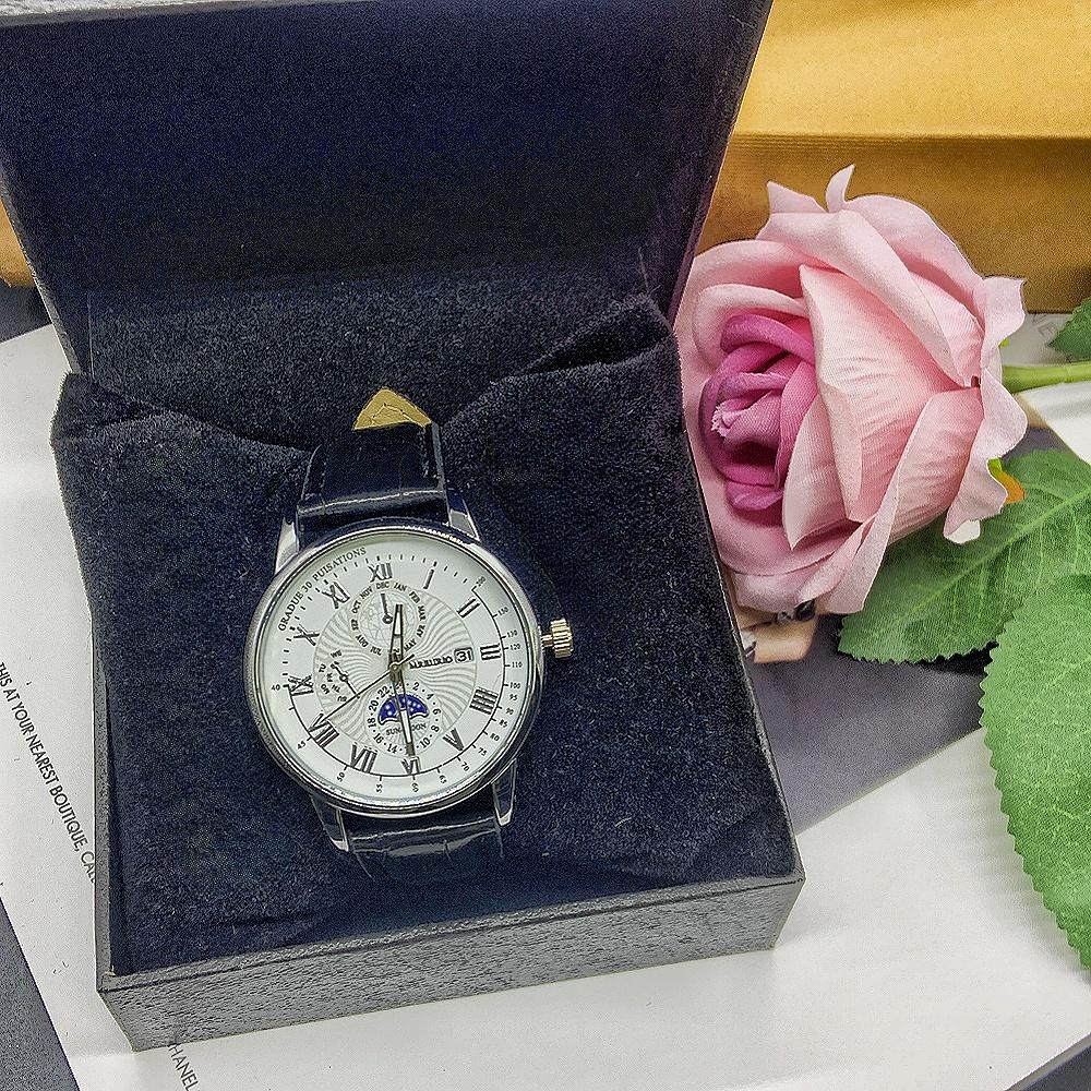 5pc New Men's Quartz Watch Luxury Week Date Display Fashion Men's Watch Include Bracelet Box for Any Scene