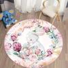 1Pcs Easter Bunny Round Rug Colorful Flowers Print Carpet, Non-slip Cartoon Element Mat For Living Room Bedroom Home Decor Indoor Decor