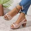 Модные Элегантные Женские Туфли с Открытым Носком Летняя Мода Задний Ремешок Высокий Каблук Обувь Женская Мода Металлическая Пряжка Удобные Сандалии