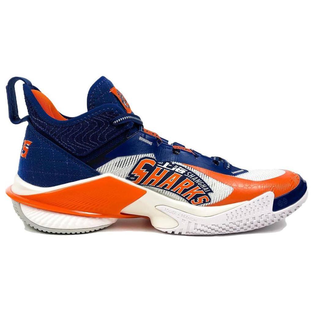 Li-Ning Air Strike 10 Удобные модные амортизирующие баскетбольные кроссовки среднего размера для мужчин, синие, оранжевые, ABAT089-9