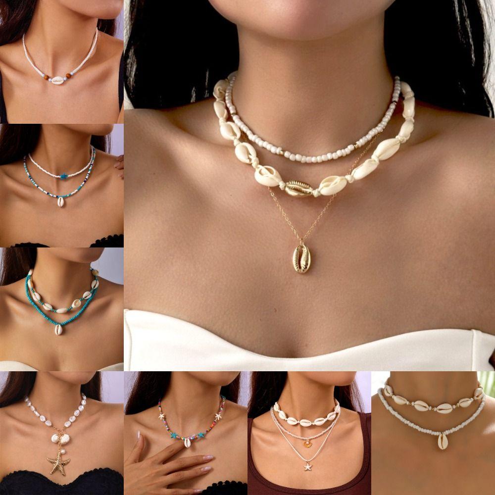 Цепочка для ключицы Starfish, двухслойная, винтажная, с ракушками, для свитера, для женщин