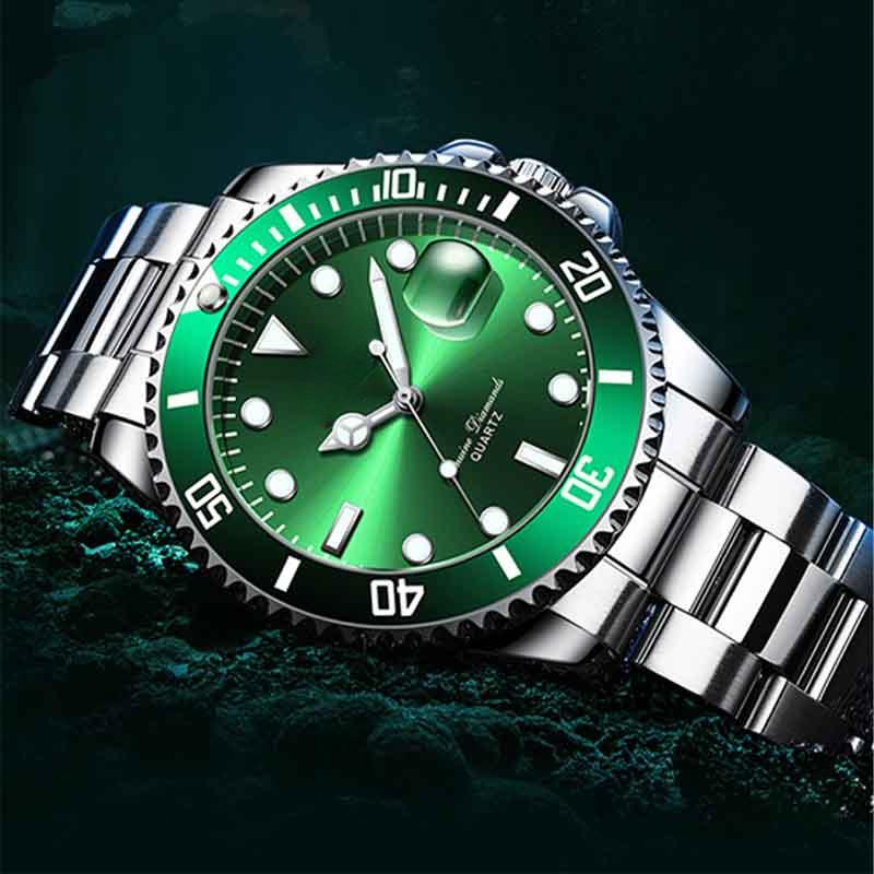 Мужские светящиеся водонепроницаемые кварцевые часы Green Water Ghost Watch