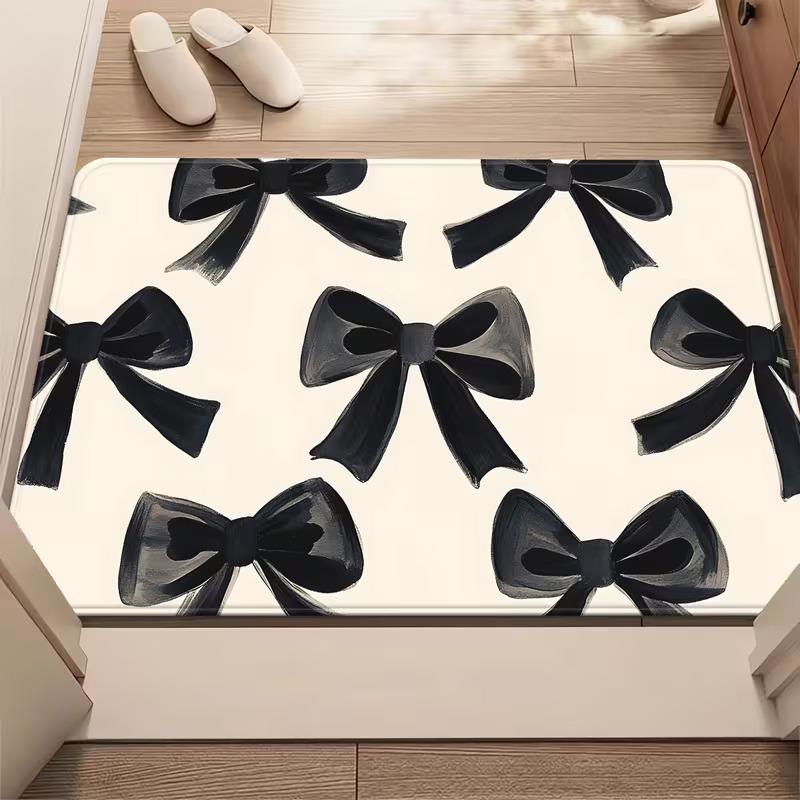 Hand Drawn Style Bow Rug Pattern Doormat Modern Home Decor Soft Non-Slip Rug Sweet-edgy Black Bow Design Carpet for Living Room