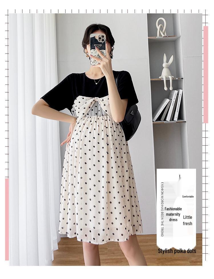 Maternity Two-Piece Chiffon Dress Set - Loose, Summer, Belly-Covering, Mid-Length Skirt