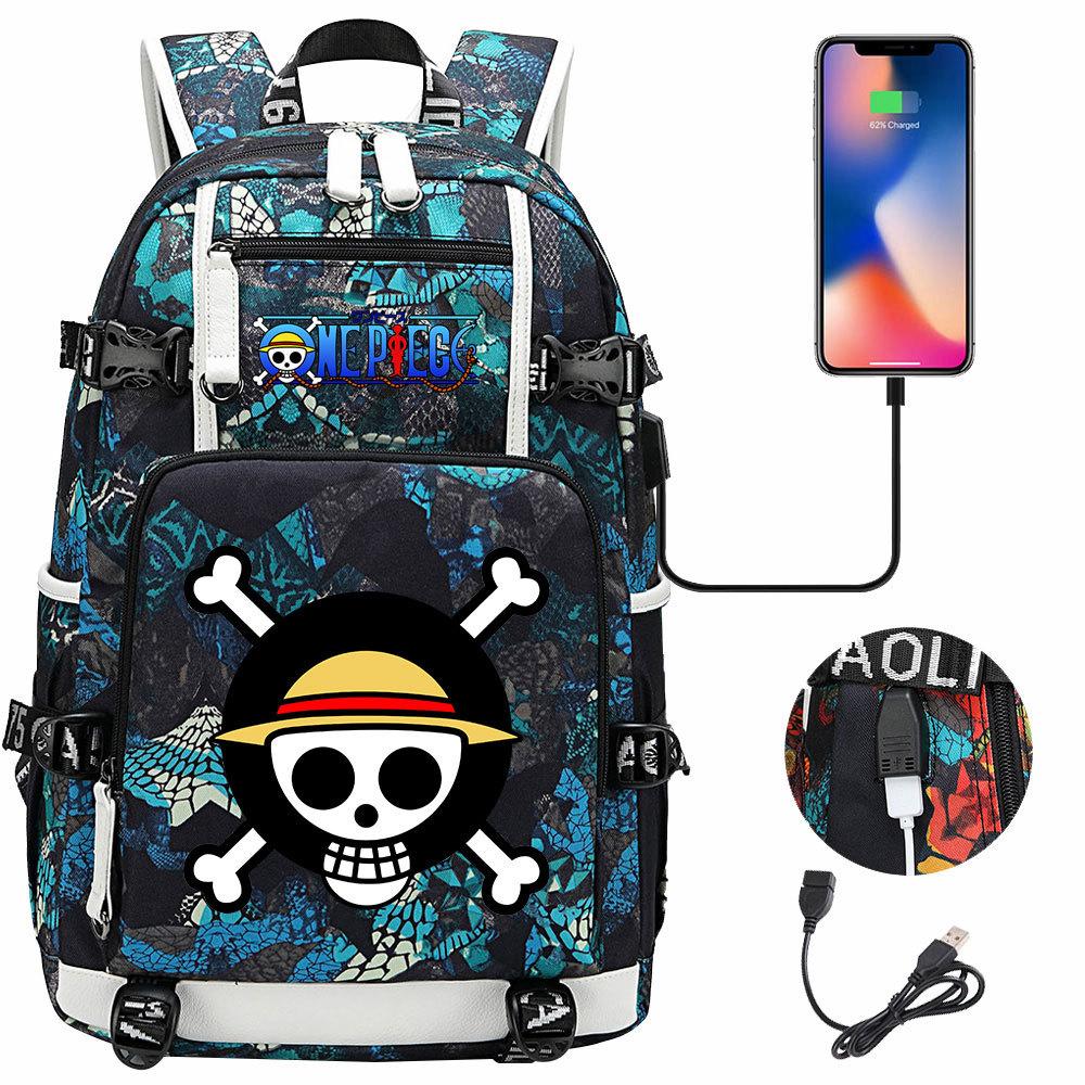 Anime Skull Print Large Capacity Backpack for Teens Students Casual Travel Daypack Lightweight Waterproof