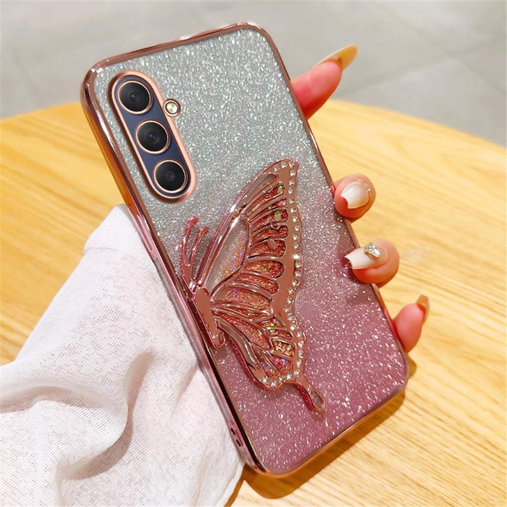 Градиентный чехол-книжка с бабочкой и зыбучим песком для Samsung Galaxy M55 M54 M34 M14 M53 M52 M51 M23 M33 M21 M31 F15 Мягкая силиконовая накладка