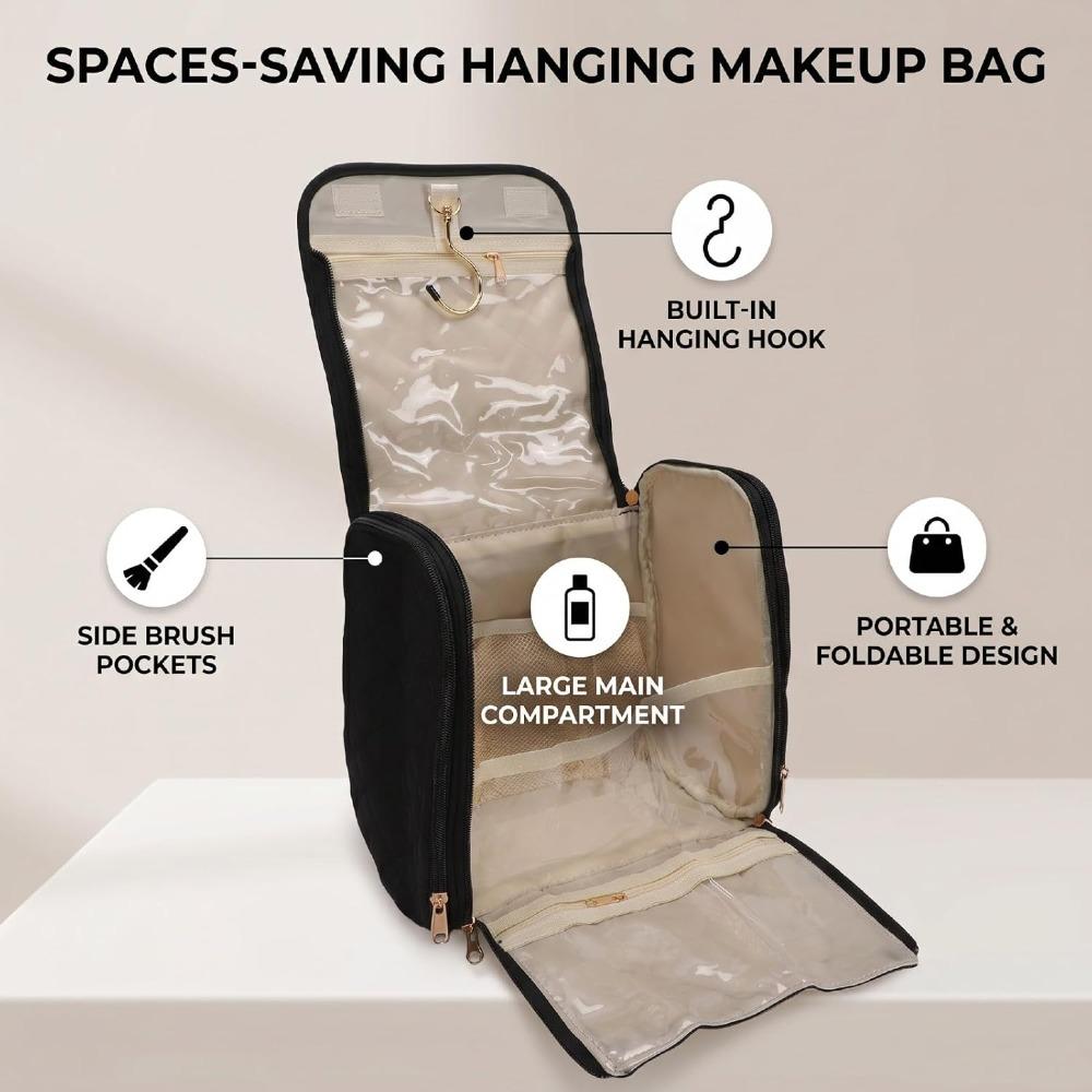 1pcs 3 Compartments Hanging Makeup Bag Large Capacity Cosmetic Organizer Case Travel Essentials