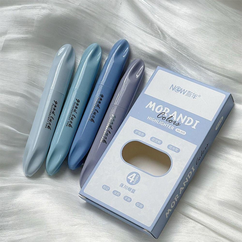 4Colors/Set Double Head Morandi Highlighters Morandi Color Fluorescent Pen Students Gift