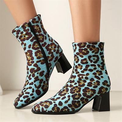 Мода 2025 Осень Высокие Каблуки Ботильоны Большой Размер Леопардовые Женские Сапоги Ретро Острый Носок Женская Обувь Ботильоны на Боковой Молнии Botas De Mujer