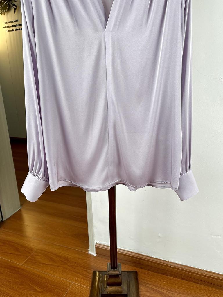 Женская элегантная шелковая рубашка-свитер с V-образным вырезом, длинный рукав, свободный крой, стройнящая, шелк-тусса, идеально подходит для весенне-летнего офиса.