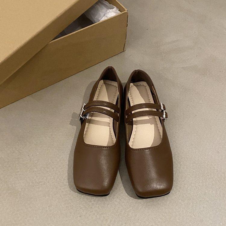 Retro Square Head Shallow Mouth Single Shoes Female Spring and Fall Temperament Fairy Soft Flat Bottom Mary Jane Shoes