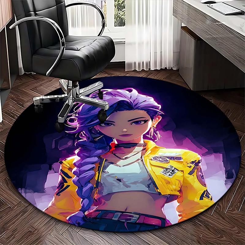 1pc Anime Design Round Carpet - Office Chair Mat with Purple Hair Girl Print, Suitable for Home Decor, Gaming Room
