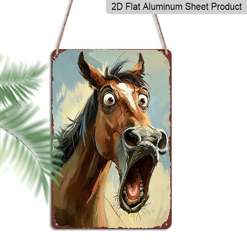 2D Flat, Funny Shocked Horse Aluminum Sign - Retro Humorous Animal Wall Decor Man Cave, Garage, Bar Decor, Farmhouse Decor, Ranch Decor, Funny Home