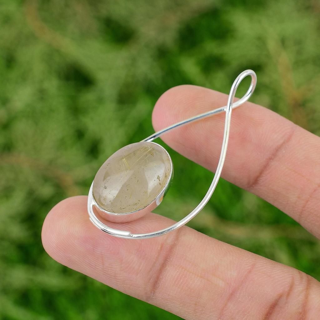 День Дочери Распродажа Стерлинговое Серебро Натуральный Золотистый Рутил Безель Подвеска Ювелирное Изделие