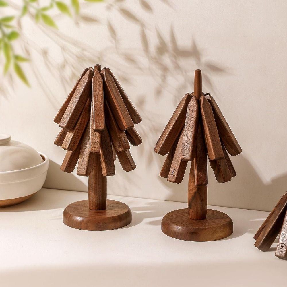 Non-Slip Walnut Tree Table Mat Set Tree Shape Placemats Wooden Trivet for Hot Dishes Bowl