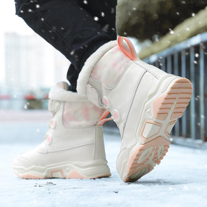 Children Warm Snow Boots Kids Winter Cotton Shoes Non-slip Snow Outdoor Warm Plush Boots High Top Warm Furry Footwear Waterproof Warm Sneakers