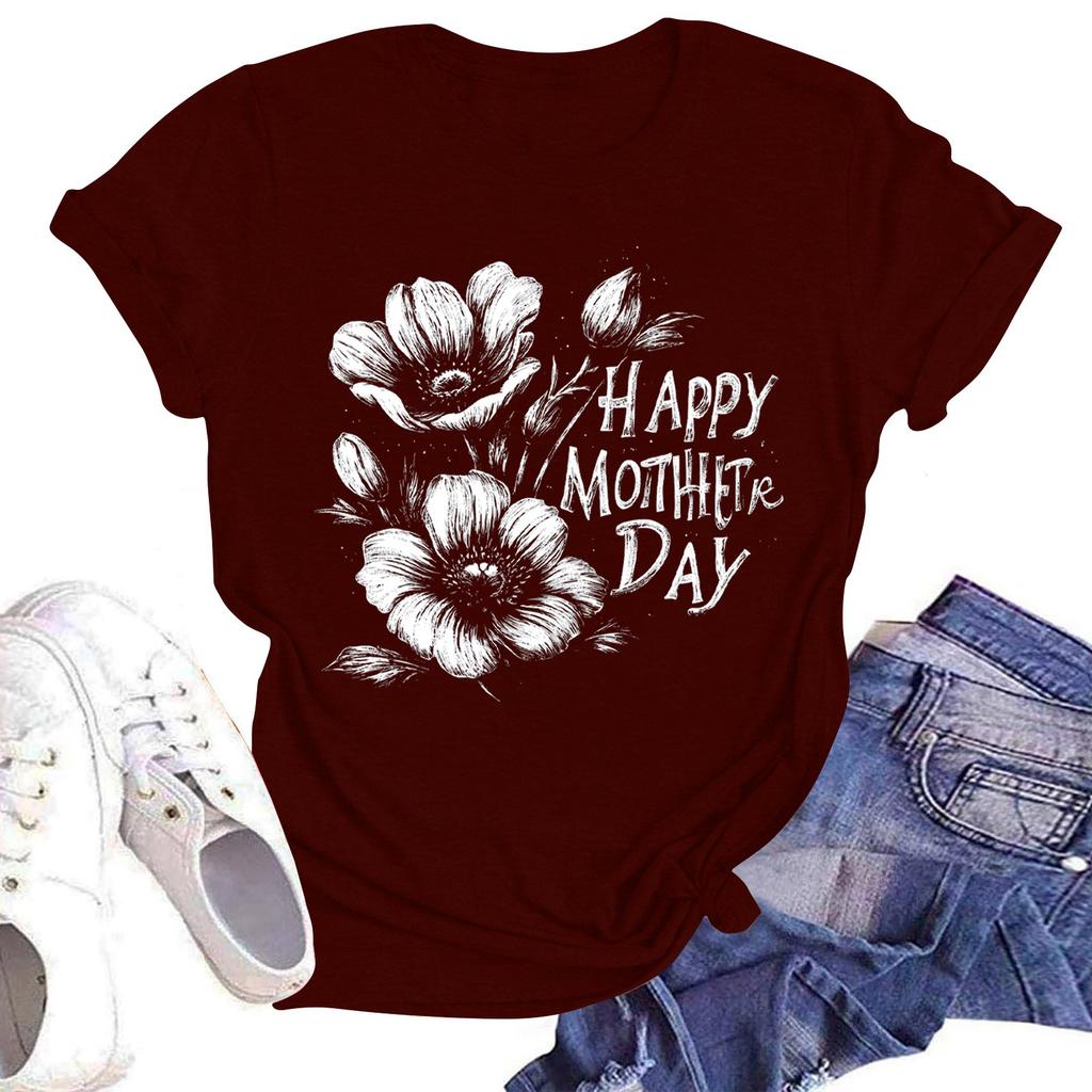 Women's Casual Fashion Street Slim Short Sleeve Mother's Day Printed T-Shirt Top