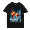 Shrimp Dunking On Shark Graphic Tee Retro Fishing T Shirt Men Women Short Sleeve Summer Unisex Tops