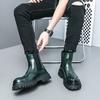 New Chelsea Boots for Men Green Black Patent Leather Round Toe Slip-On  Shoes for Men with  Size 38-44 Ankle Boots