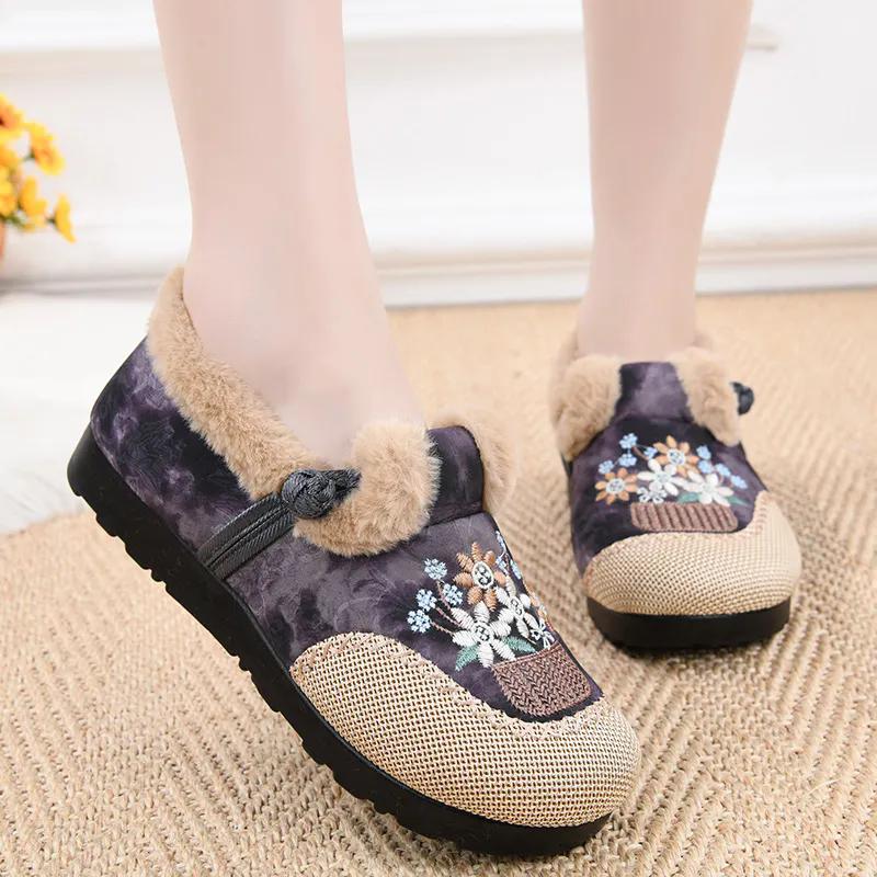 WTEMPO Большие размеры, повседневные однотонные туфли с вышивкой, женские осенне-зимние теплые, морозостойкие плюшевые туфли без застежек