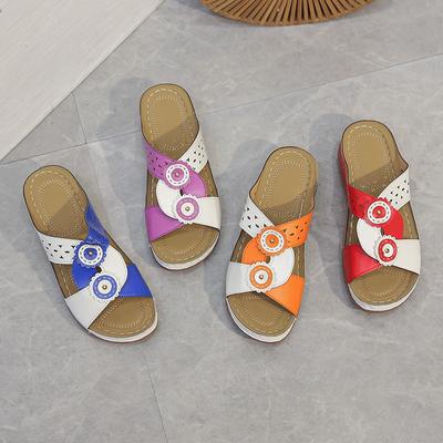 Женская обувь больших размеров, летние винтажные женские тапочки на танкетке с открытым носком, нескользящие кожаные женские сандалии на платформе в стиле ретро