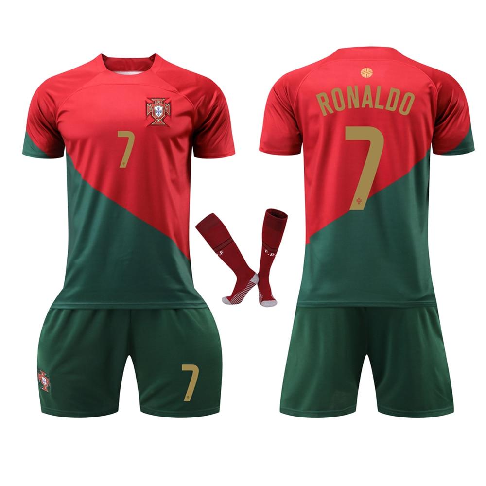 Kids Portugal Ronaldo Football Jersey Set Red - Youth Soccer Training Match Kit - Rosu