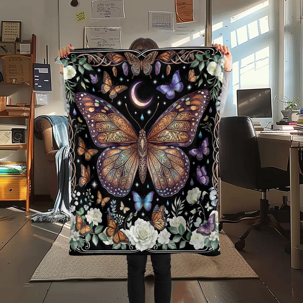 1Pc Butterfly Chicken Vintage Art Print Flannel Blanket High Quality Warm Comfortable Cover for All Seasons Perfect for Gifts Home Decor
