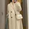 Осенне-зимнее новое пальто из двухстороннего кашемира, средней длины, утолщенное, простое шерстяное пальто, женская одежда
