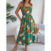 Spring Summer Women's Floral Tie Waist Sling Holiday Beach Long Dress
