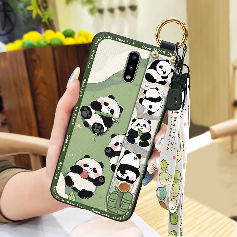 Cartoon Fashion Design Phone Case For Nokia 2.3 Wrist Strap Panda Back Cover Waterproof Anti-knock Lanyard Wristband