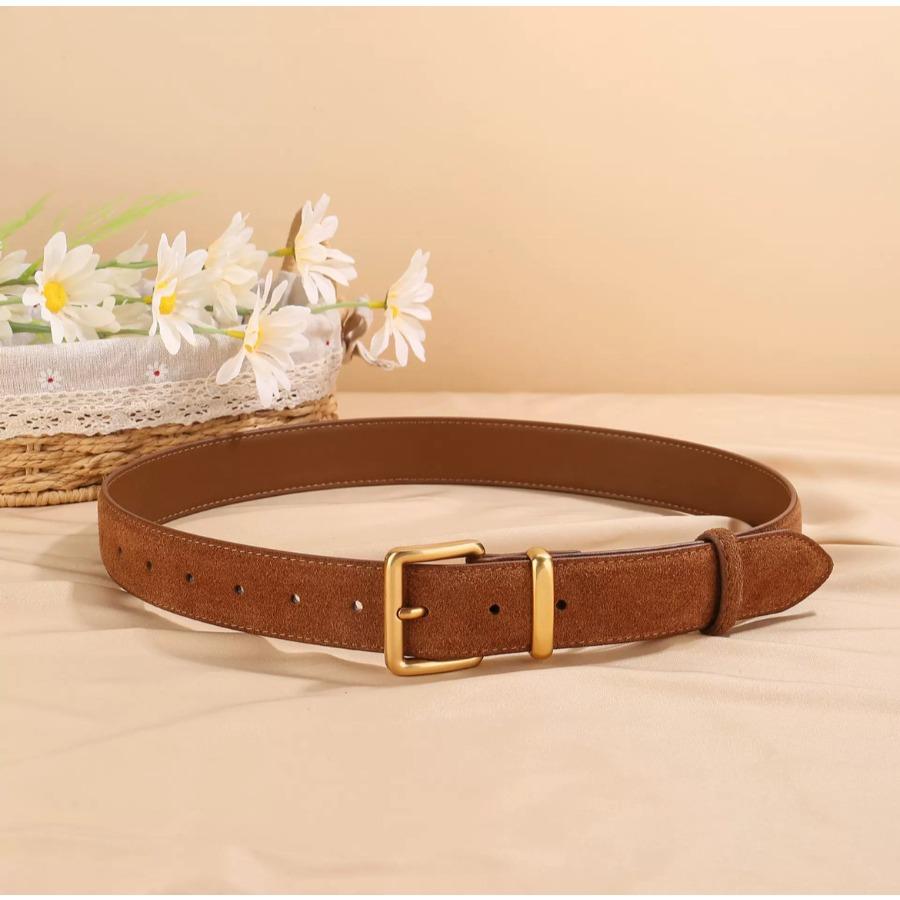 Роскошный замшевый ремень из коровьей кожи для женщин в винтажном стиле с золотой пряжкой, ширина 3,3 см, пояс для платьев и джинсов