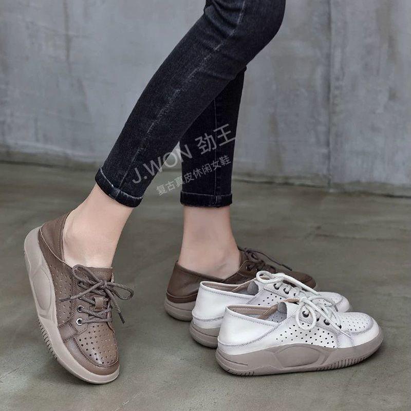 Ретро полые сандалии женские весна-лето 2025 новые спортивные и повседневные туфли женские туфли с сумкой на голове со шнуровкой и мягкой подошвой с отверстиями