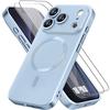 Coque + 2 Verres Trempés pour iPhone 18 Pro, Silicone Ultra Slim avec Cercle Magnétique Bleu