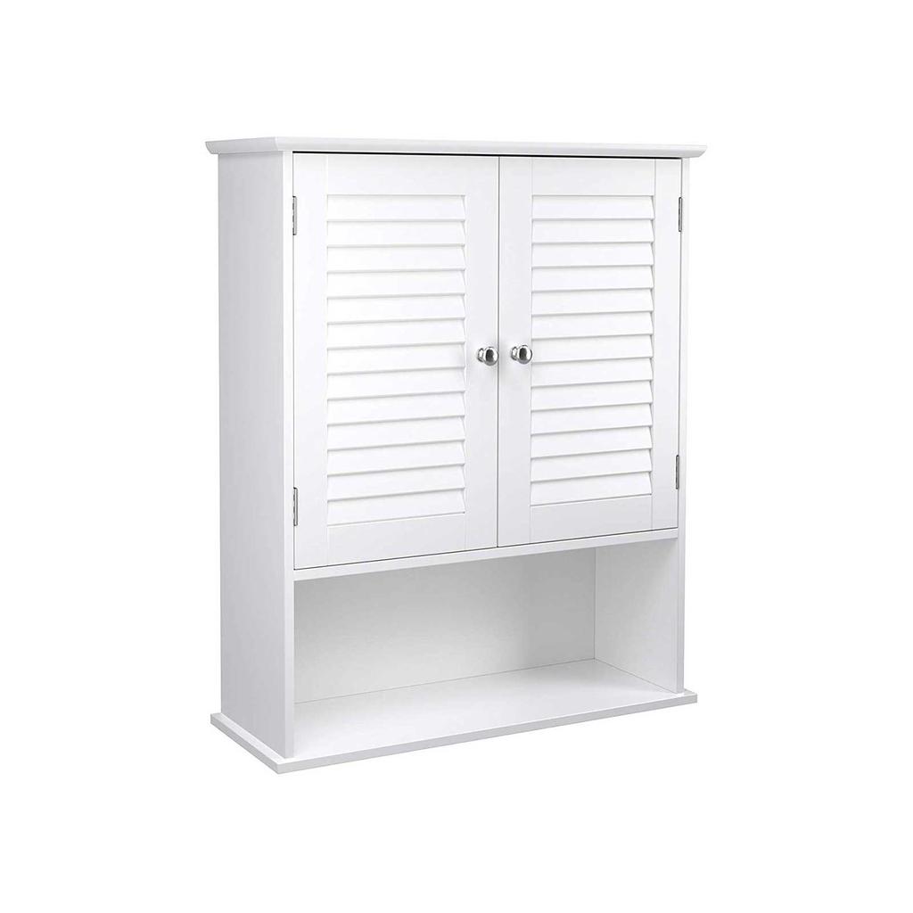 VASAGLE Wall Cabinet, Hanging Bathroom Storage Cabinet, Medicine Cupboard with Adjustable Shelf, Double Shutter Doors and Open Shelf, 60 x 20 x 70 cm