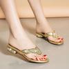 Women's Shoes Rhinestone Sandals Women's Soft Leather Bottom Flip-flops Korean Version Beach Shoes