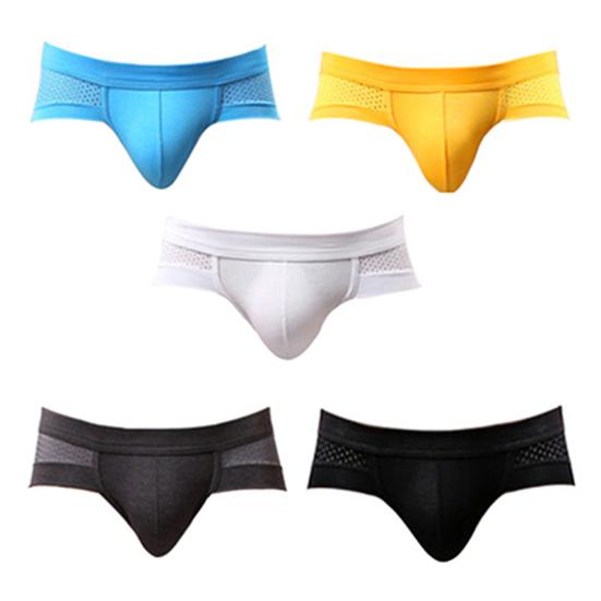 Men's Sexy Mesh Modal Triangle Underwear Breathable Solid Briefs Underpants