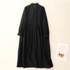 Black Lace Collar Long-sleeved Cotton and Linen Dress for Women's 2025 Spring and Autumn New Style Loose Age-reducing Solid Color Dress