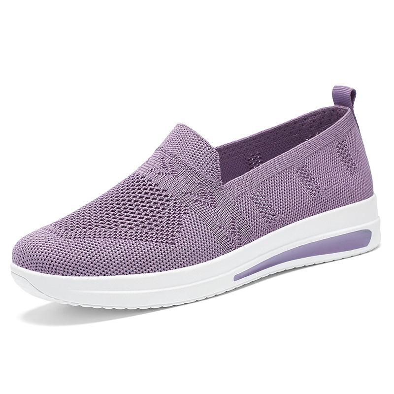 Shoes Women's Spring Flying Weave Breathable Casual Shoes, One Stirrup Shoes, Lightweight Walking Shoes Solid Colour Hundred Single Shoes